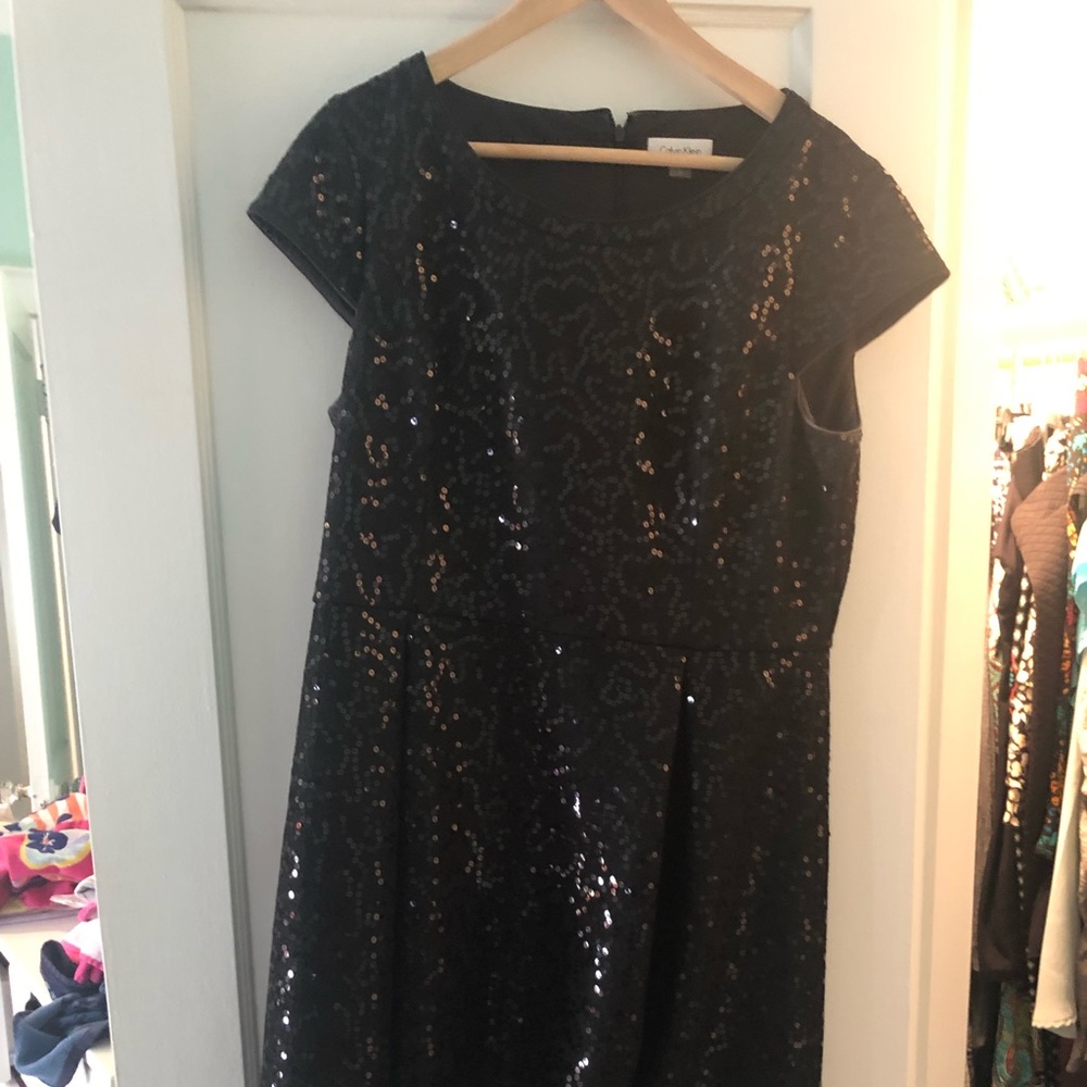 Calvin Klein black sequined knee length dress